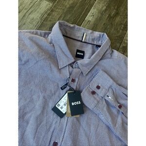 HUGO BOSS Mens Stretch Shirt Model Liam-Kent Regular Fit Red Geometric Size 4XL‎